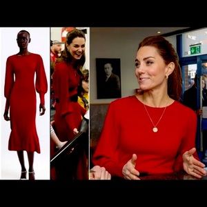 Red puff sleeve Zara dress aso Kate Middleton